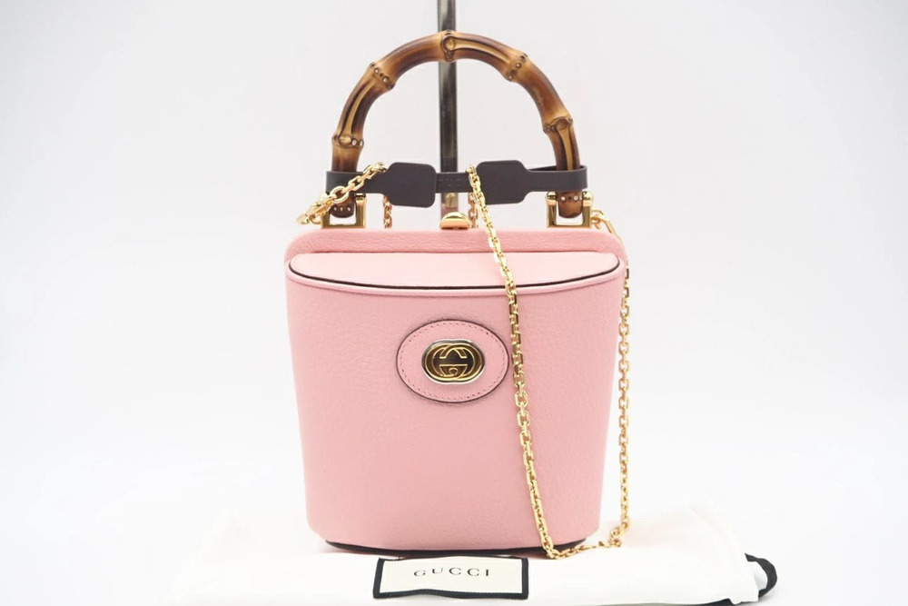 Gucci Bamboo Double GG Leather Handbag Pink